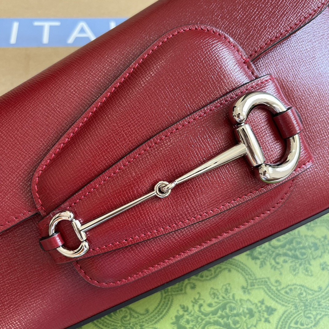 G*u*i horsebit 1955 small shoulder bag red 10.4"w x 6.7-4.1"h x 3.1-1.6"d